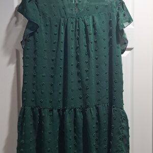 WOMEN'S Chiffon Babydoll Sheath Dress Dark Green polka dot Size 1XL